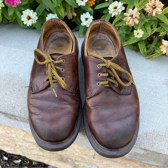 Vintage Doc Dr Martens 1461 Made in England 3 Eyelet Oxford Brown Leather Shoes - Picture 2 of 7